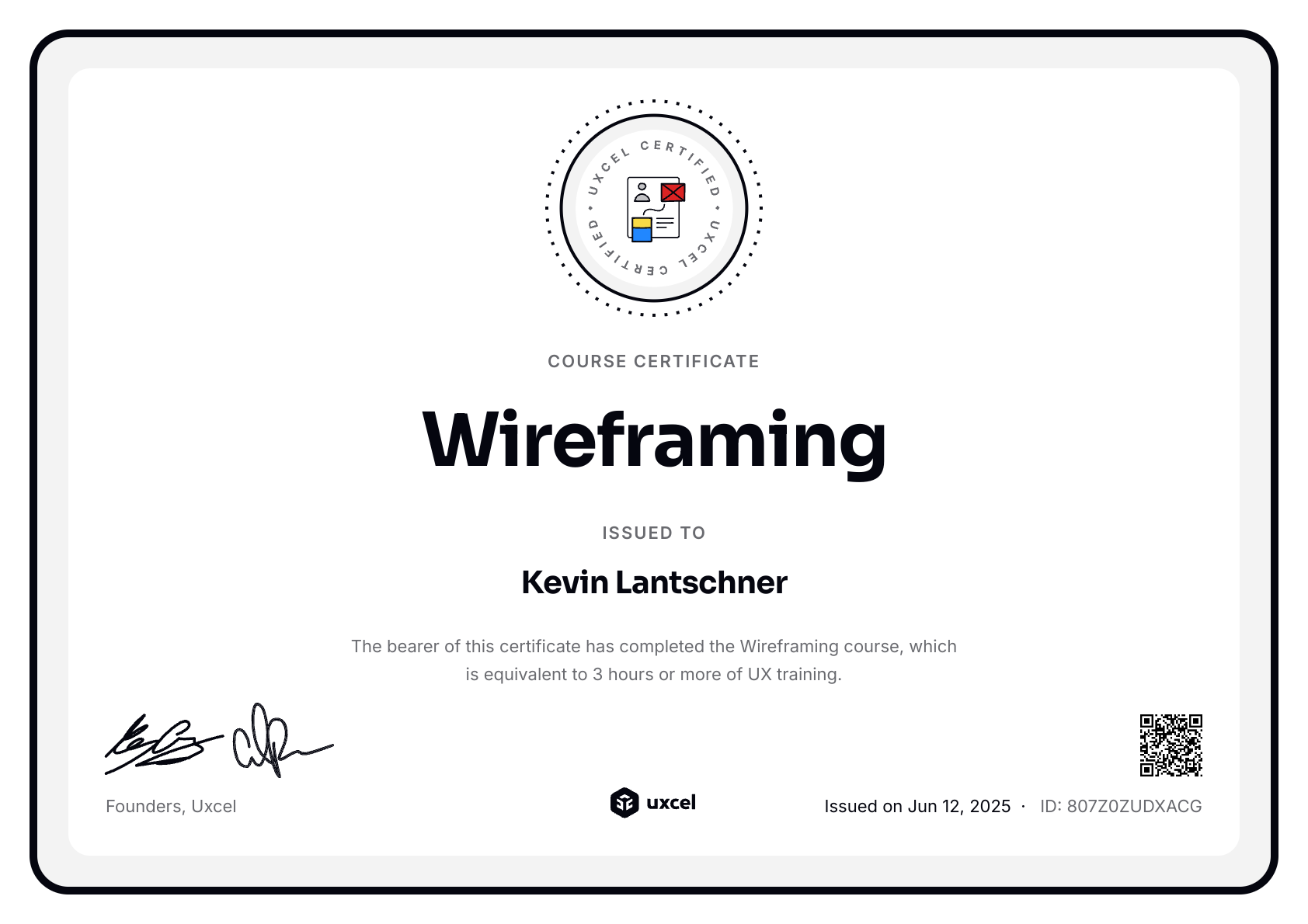 Kevin Lantschner's certificate